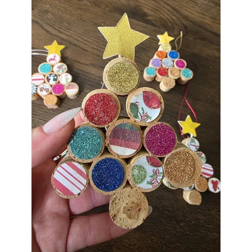 New Christmas Tree Ornaments Wine‎ Cork Set of 5 Handmade